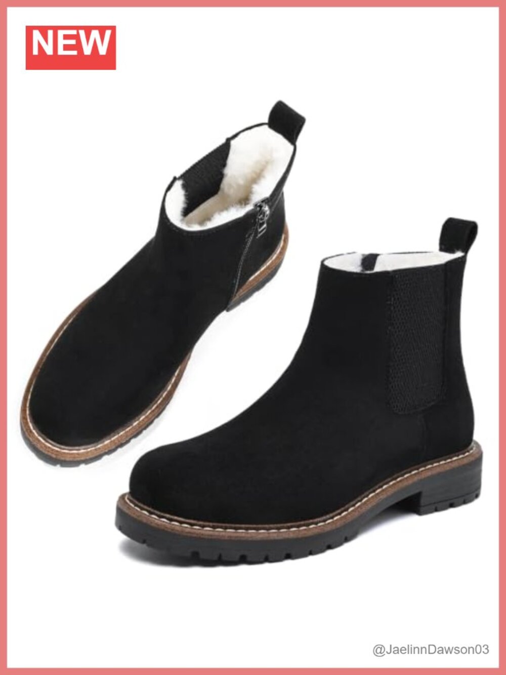 Chelsea Boots Faux Suede Fur Lined Ankle Booties Winter Warm Low Heel Zip